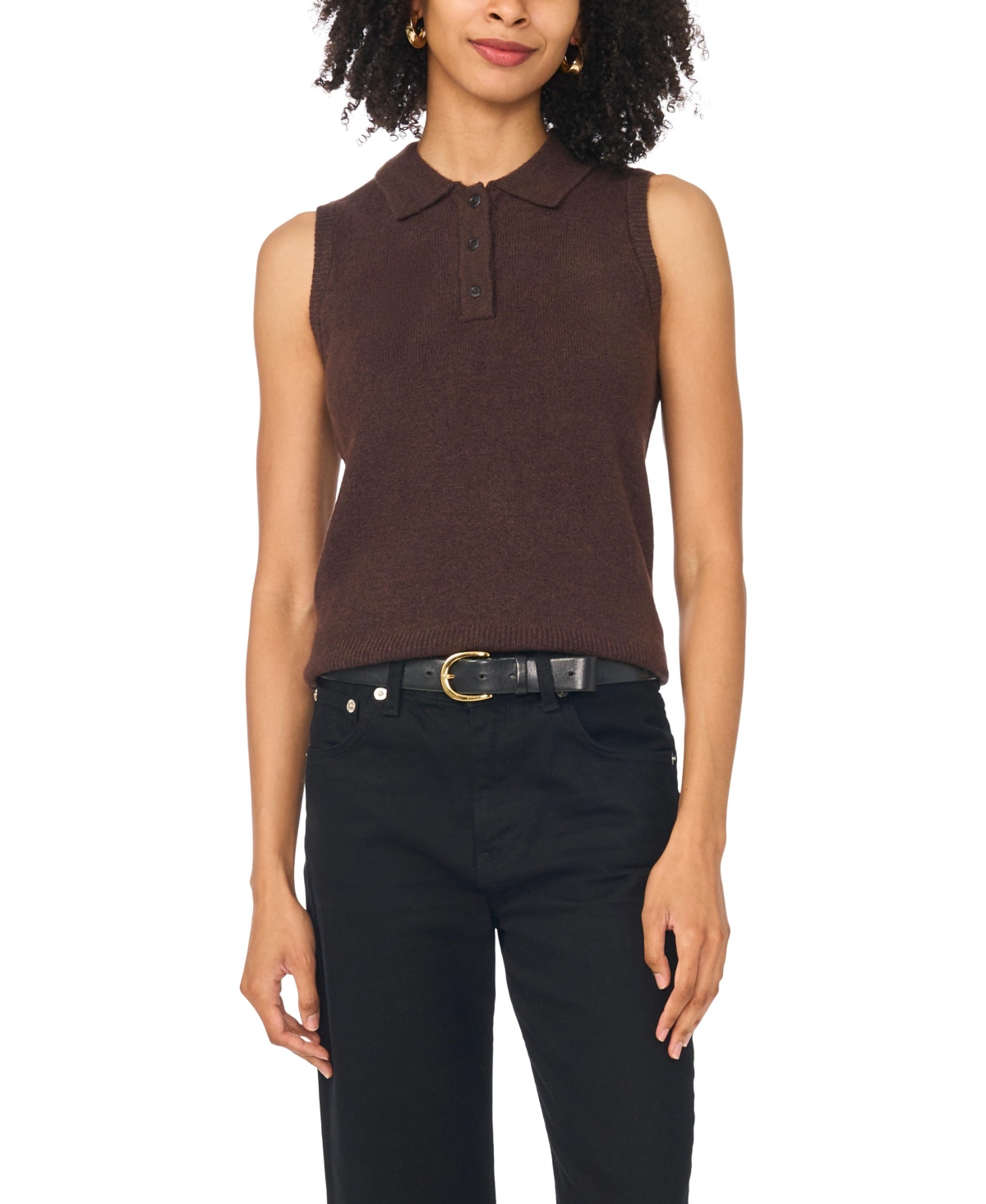 1.state Women's Sleeveless Polo Fitted Sweater In Chocolate
