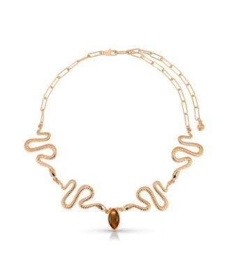 18k Gold-Plated Tiger's Eye Serpentina Snake Choker Necklace