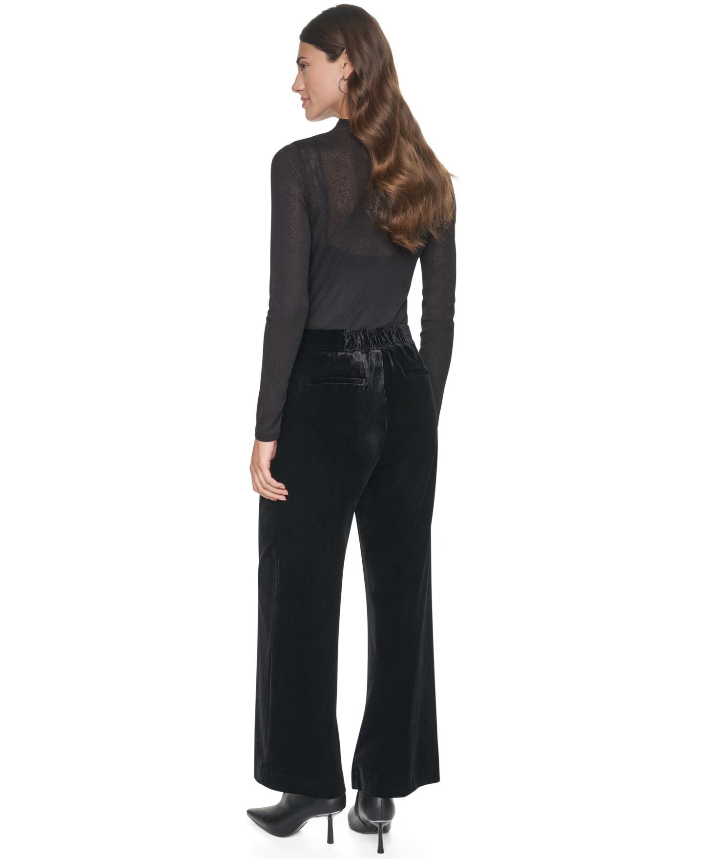Женские брюки DKNY Petite Velvet Wide-Leg Trousers, цвет: Чёрный — фото 6