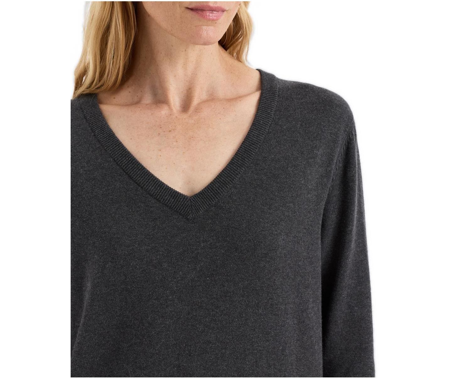 Женский свитер Pact Essential Long-Sleeve V-Neck, цвет: Тёмный угольный меланжевый — фото 2