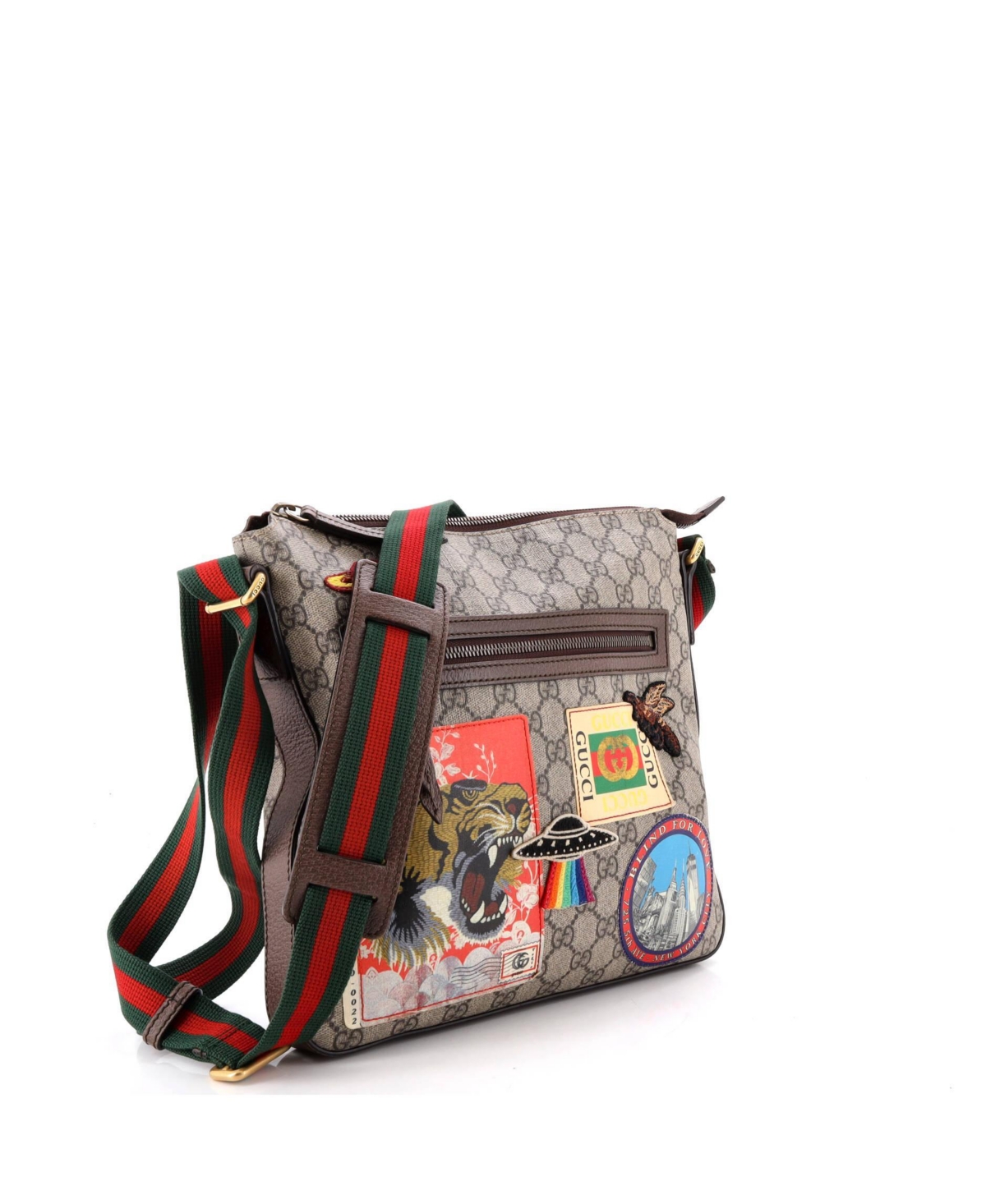 Pre-Owned Gucci Medium Courrier Zip Messenger Gg Coated Canvas with Applique