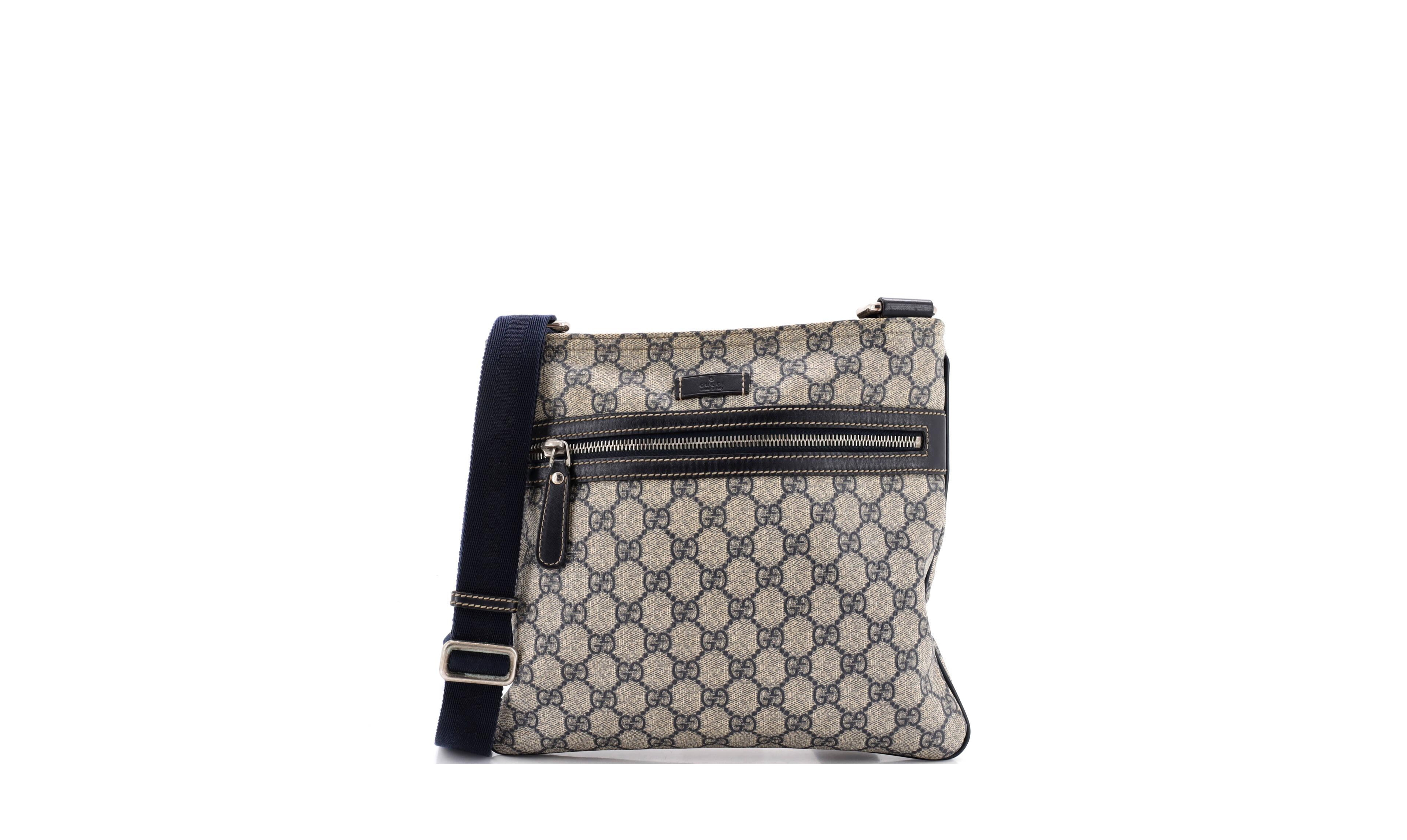 Pre-Owned Gucci Medium Front Zip Flat Messenger Bag Gg Coated Canvas