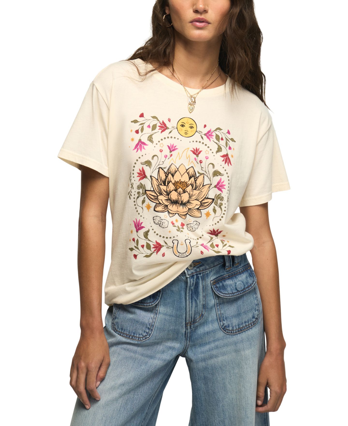 Женская футболка Lucky Brand Painted Lotus Boyfriend Graphic, цвет: Серый — фото 2