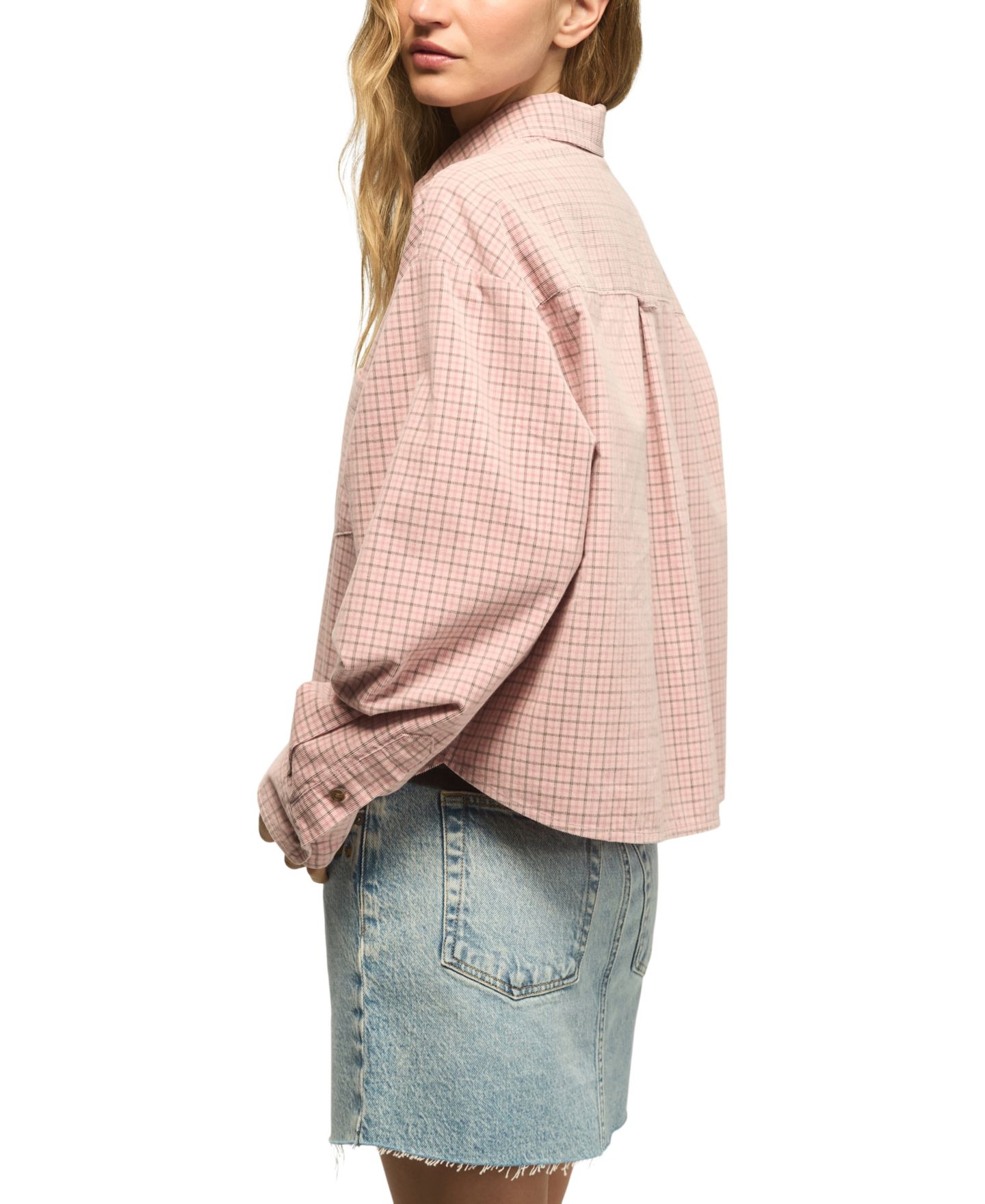 Женская рубашка Lucky Brand Cropped Plaid Corduroy Button-Up, цвет: Розовато-лиловый — фото 7