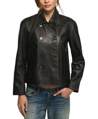 Women's Double Breasted Leather Jacket