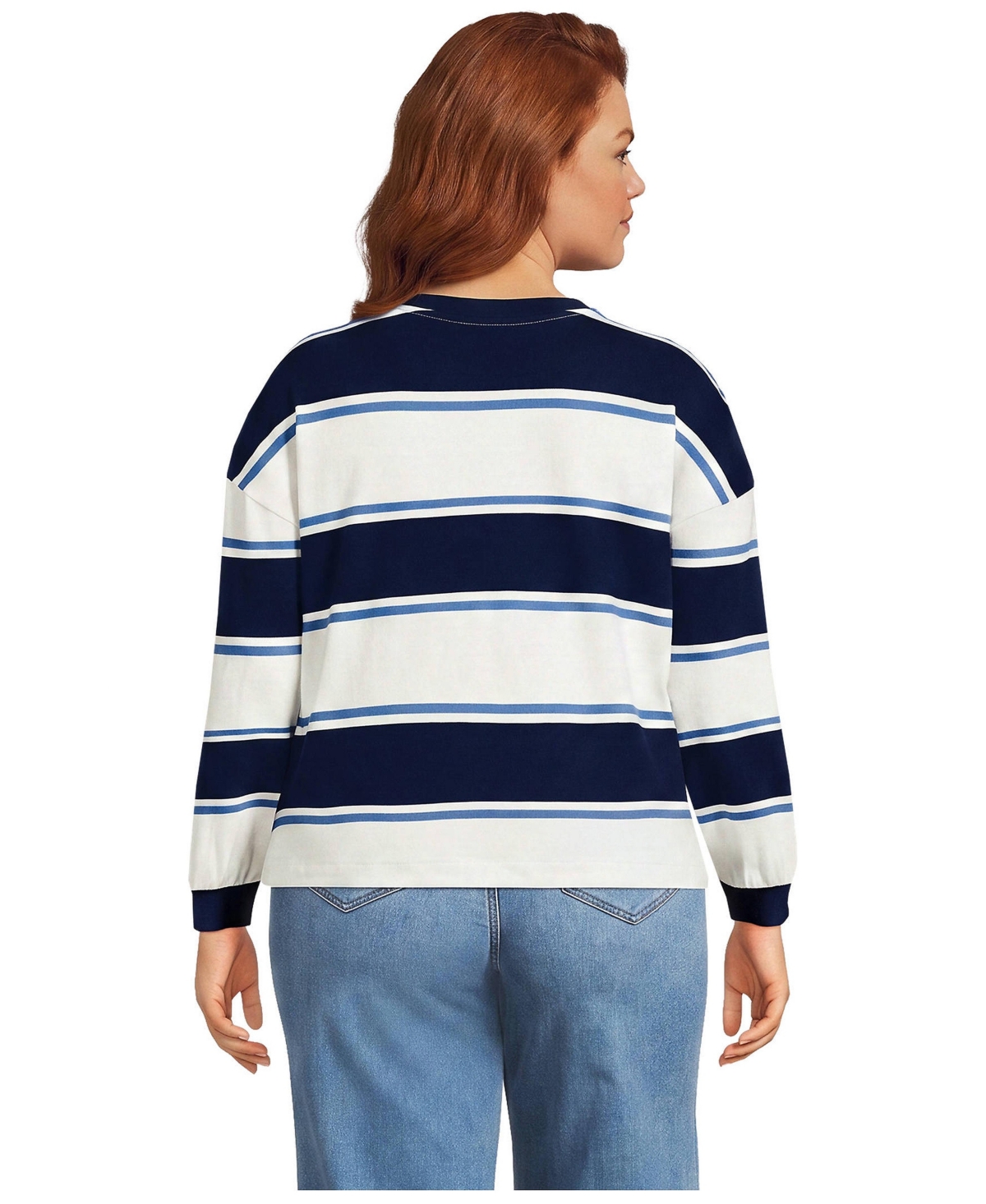 Lands' End Plus Long-Sleeve Breton-Stripe Relaxed-Fit T-Shirt