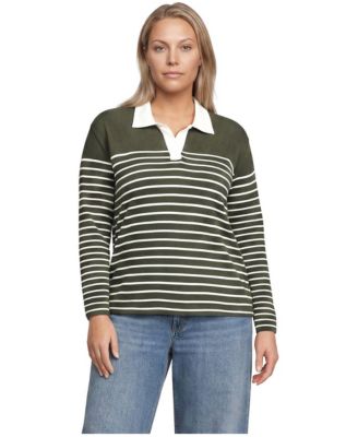 Plus Size Mariner Rugby Long-Sleeve Striped Polo Shirt