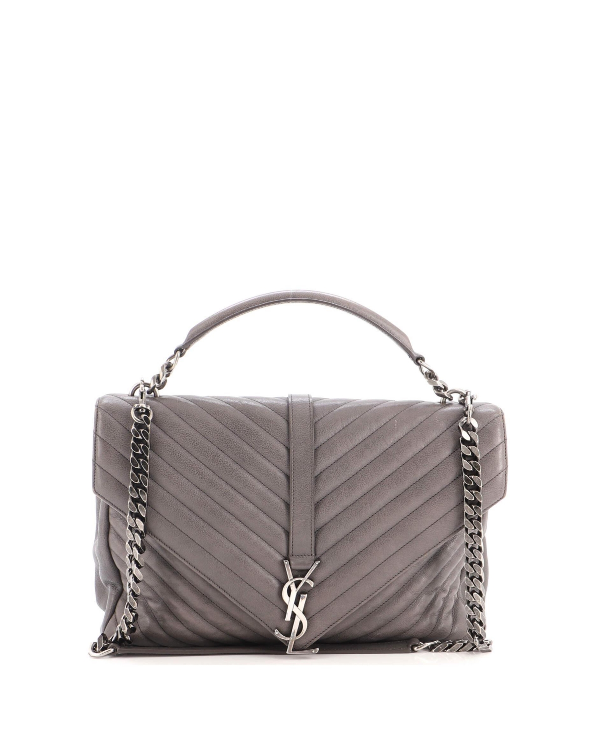 Pre-Owned Saint Laurent Medium Classic Monogram College Bag Matelasse Chevron Leather - Grey