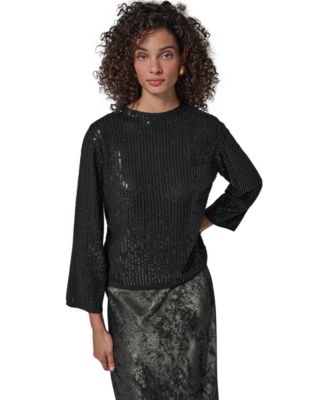 Women's Long-Sleeve Crewneck Sequin Sweater