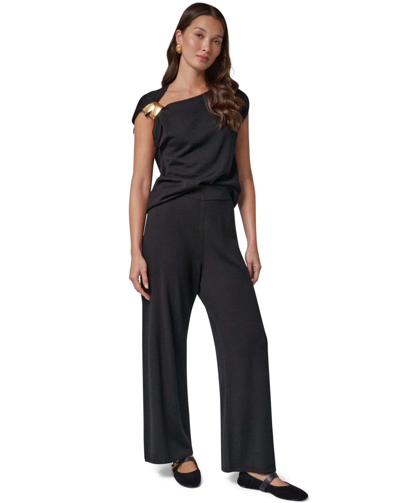 Женские брюки Donna Karan New York Wide-Leg High-Waisted Pull-On Wool, цвет: Чёрный — фото 2