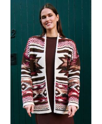 Women's Boucle Geometric-Print Open Front Cardigan