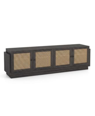 Farmhouse TV Stand for TVs with 2 Rattan-Front Cabinets