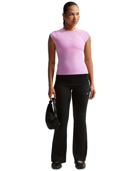 Женские брюки Nike Sportswear Chill Knit Mid-Rise Tight Ribbed, цвет: Чёрный / Молочный