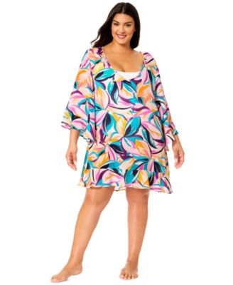 Plus Size V-Neck Flounce Swim Cover-Up Tunic