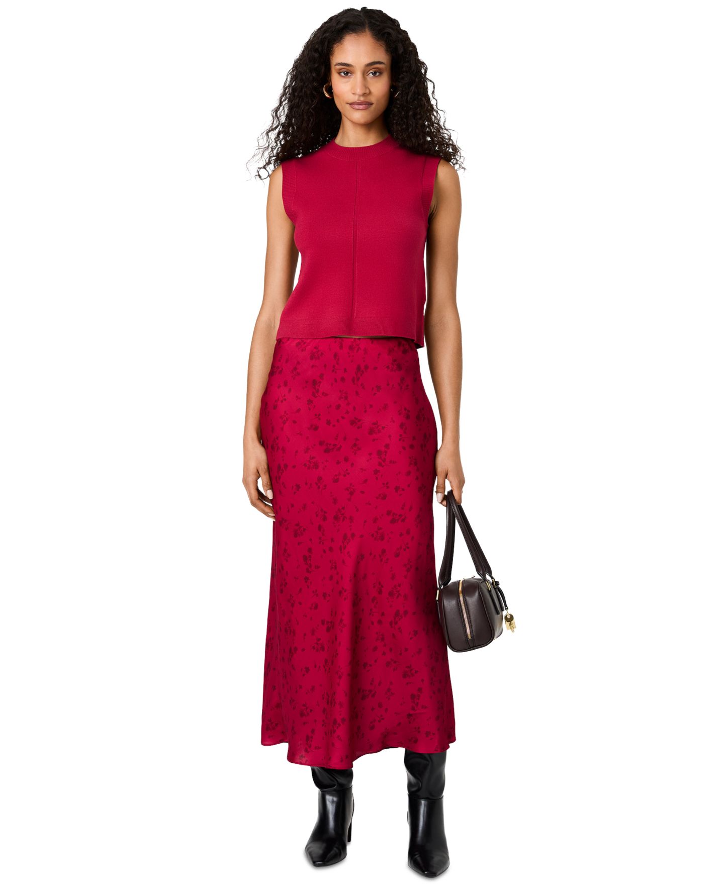 Женская юбка French Connection Oona Floral-Print Satin Maxi, цвет: Розовый — фото 3