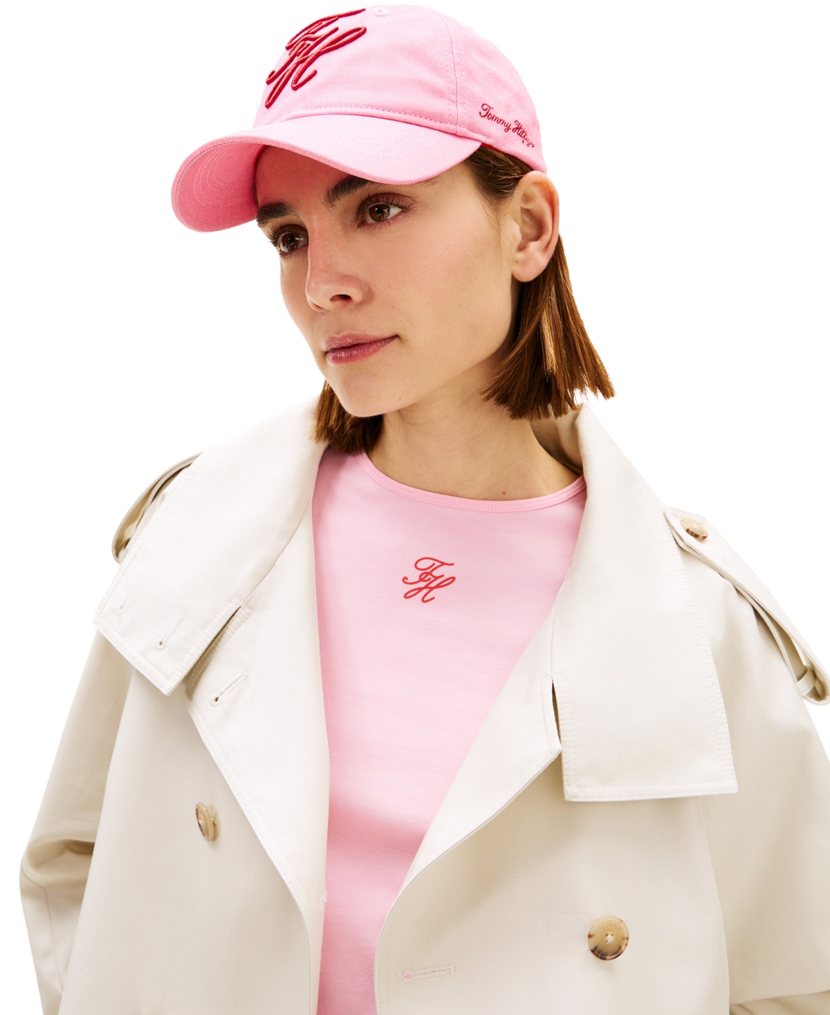 Tommy Hilfiger Women's Embroidered Script Logo Adjustable Baseball Cap - Rose Petal