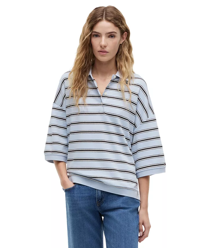 Women's Multi-Stripe Oversized Polo Shirt - thumbnail 5