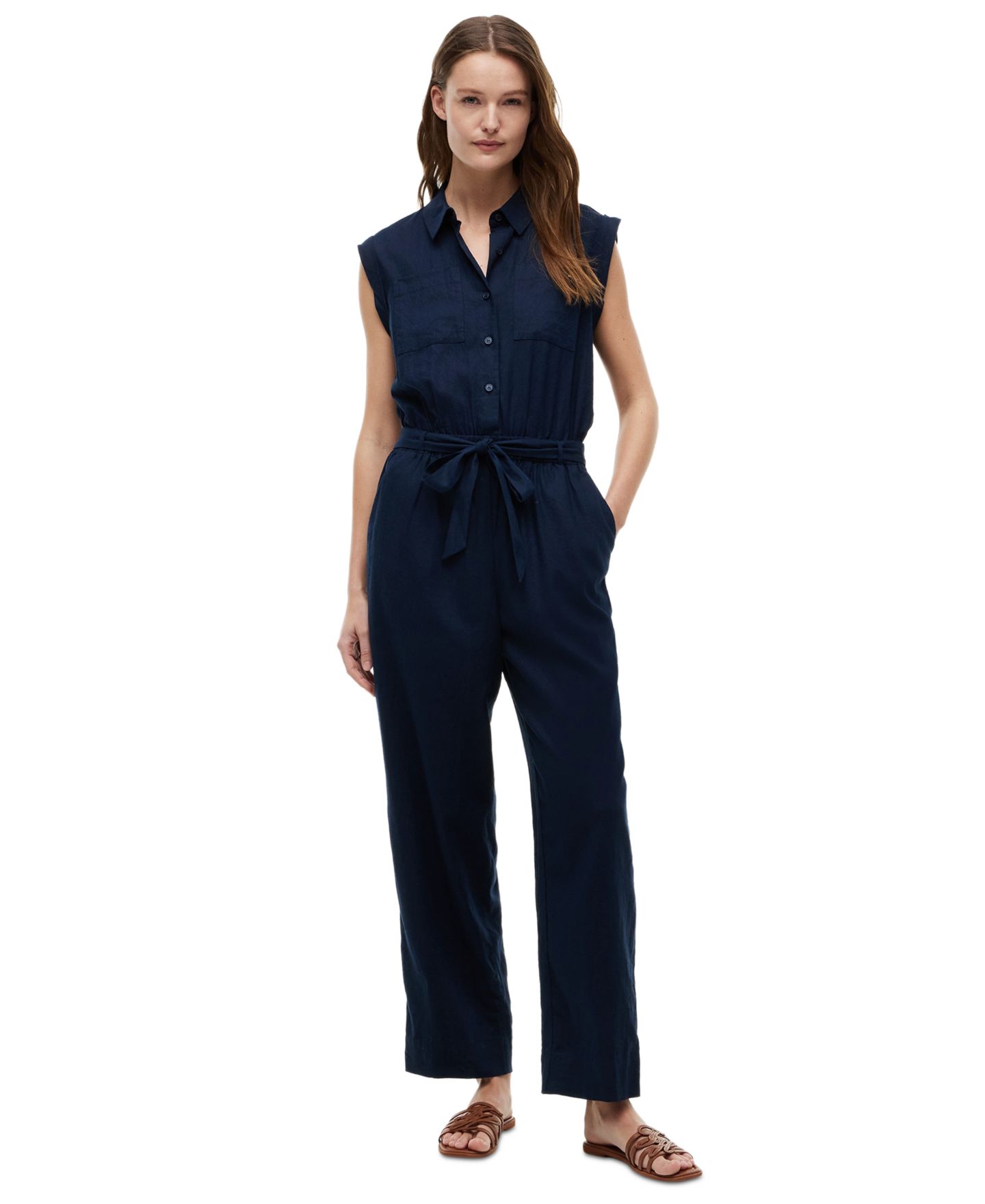 Женский комбинезон Tommy Hilfiger Belted Collared Jumpsuit, цвет: Тёмный Ночной — фото 1