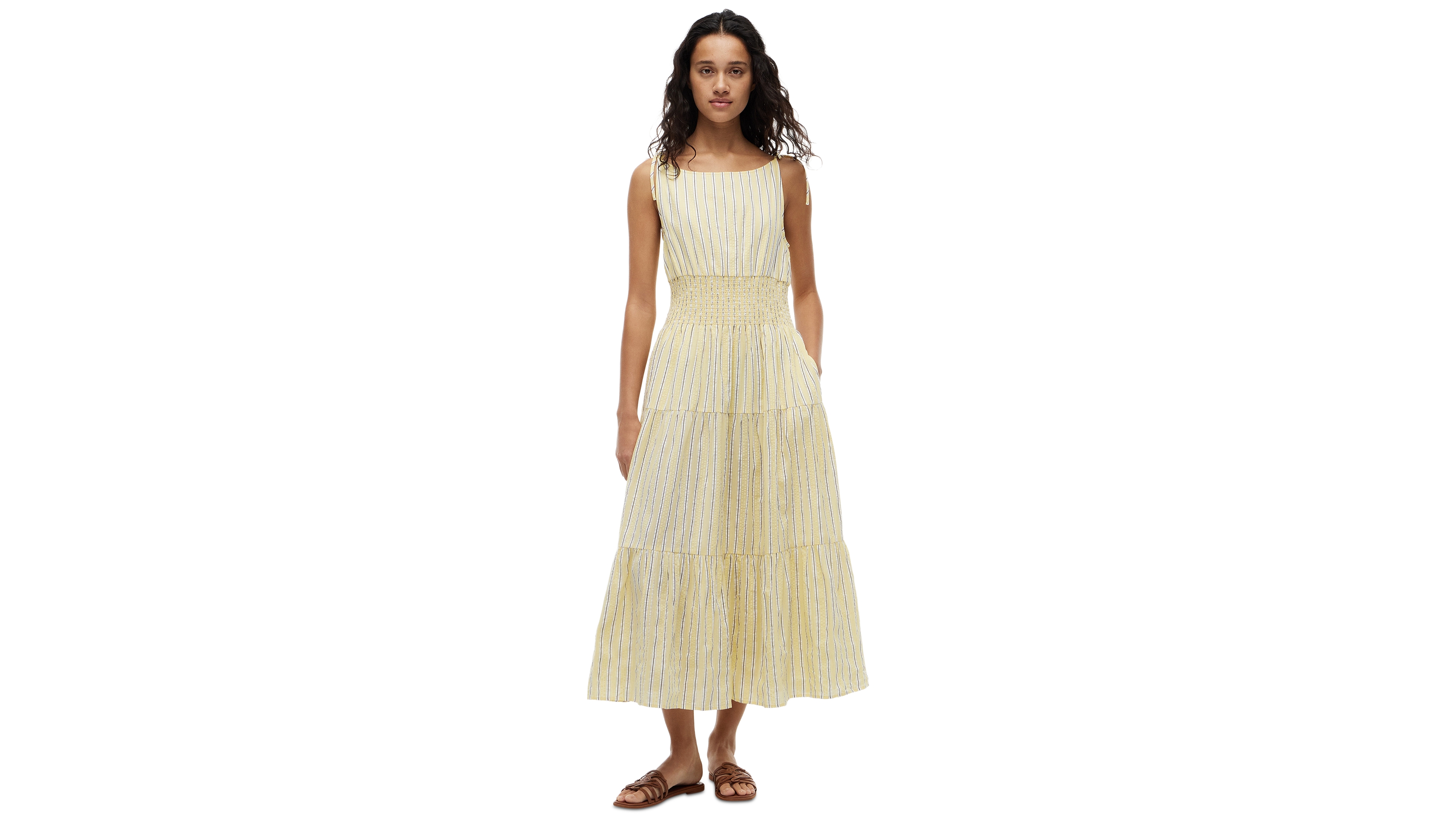 Tommy Hilfiger Women's Smocked Tie-Detail Sleeveless Midi Dress