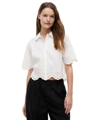 Women's Broderie Short-Sleeve Cotton Shirt