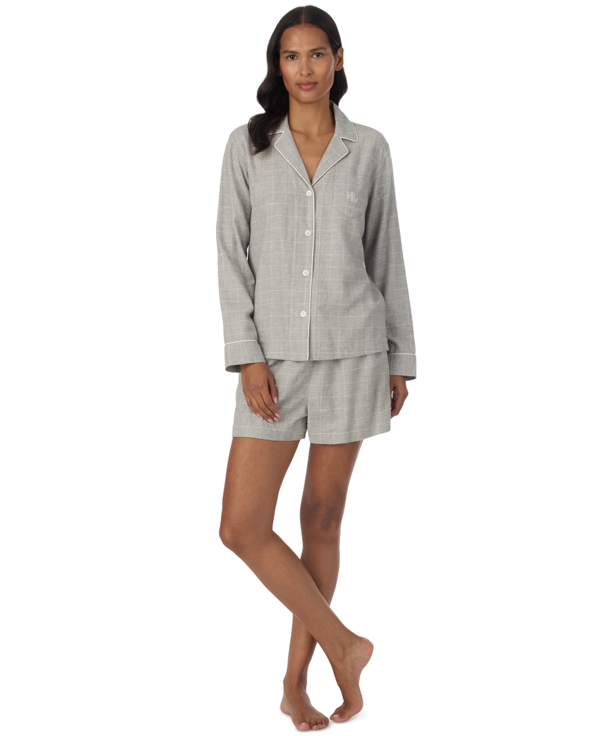 Lauren Ralph Women's Notch Collar Boxer Pajama Set
