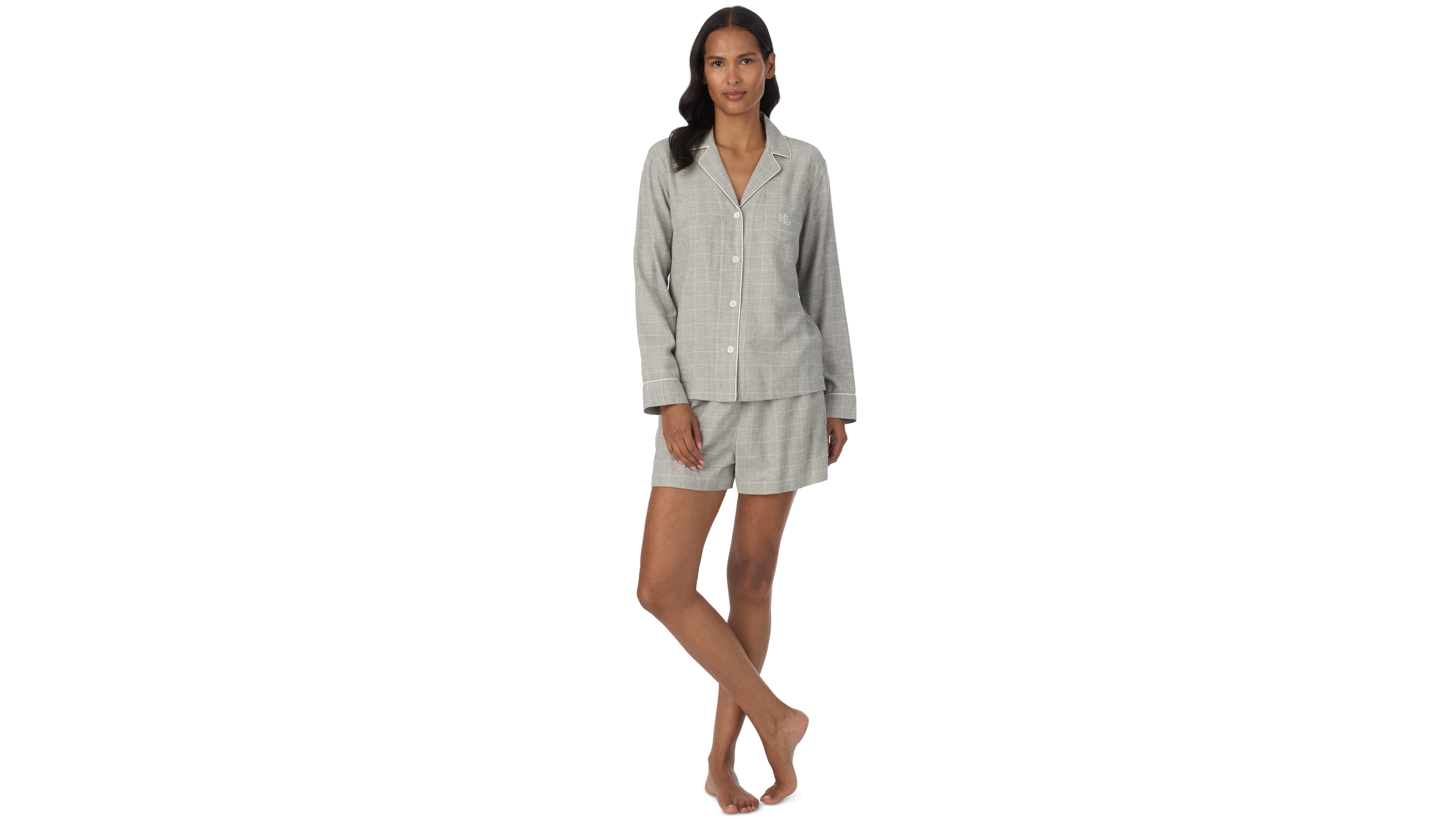 Lauren Ralph Women's Notch Collar Boxer Pajama Set