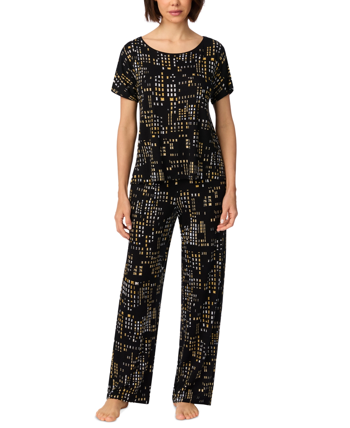 Dkny Women's Short-Sleeve Crewneck Pull-On Top and Pants Pajama Set