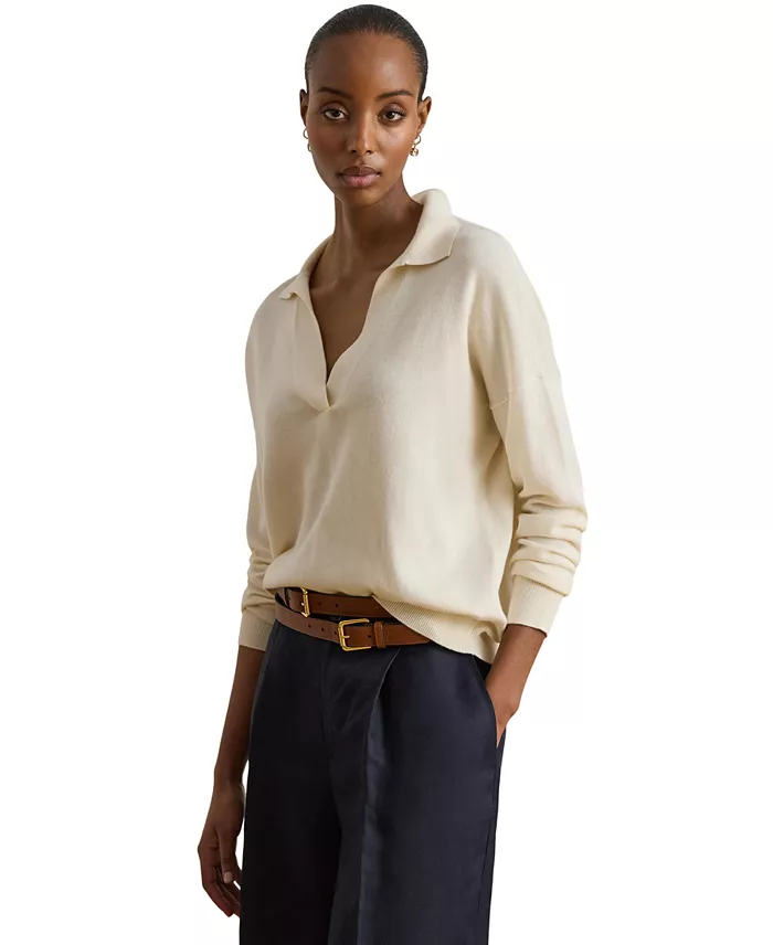 Women's Polo V-Neck Long-Sleeve Sweater