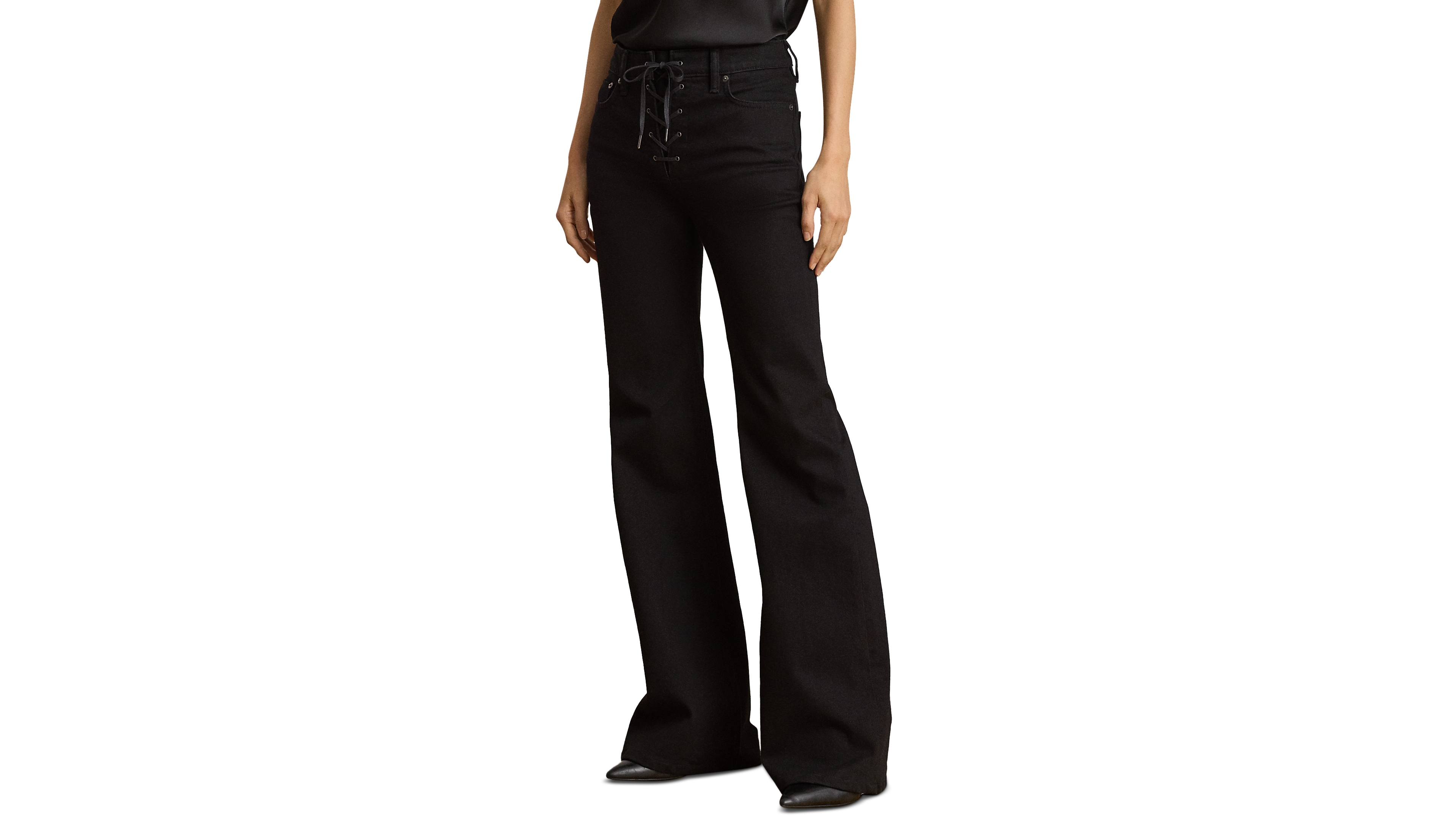 Lauren Ralph Petite Lace-Up High-Rise Flare Jeans