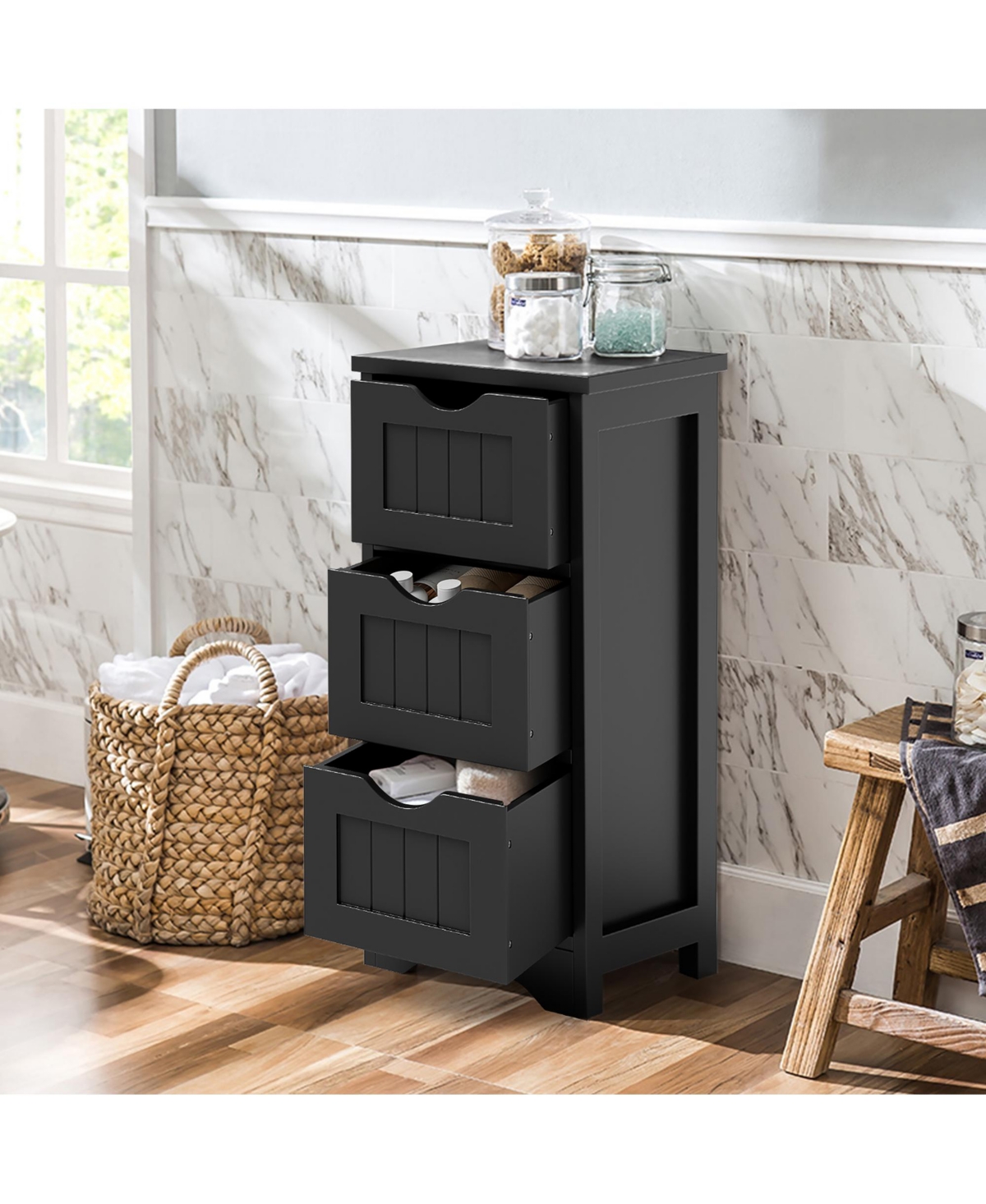 Gymax 3-Drawer Bathroom Floor Cabinet Free Standing Side Storage Organizer Nightstand