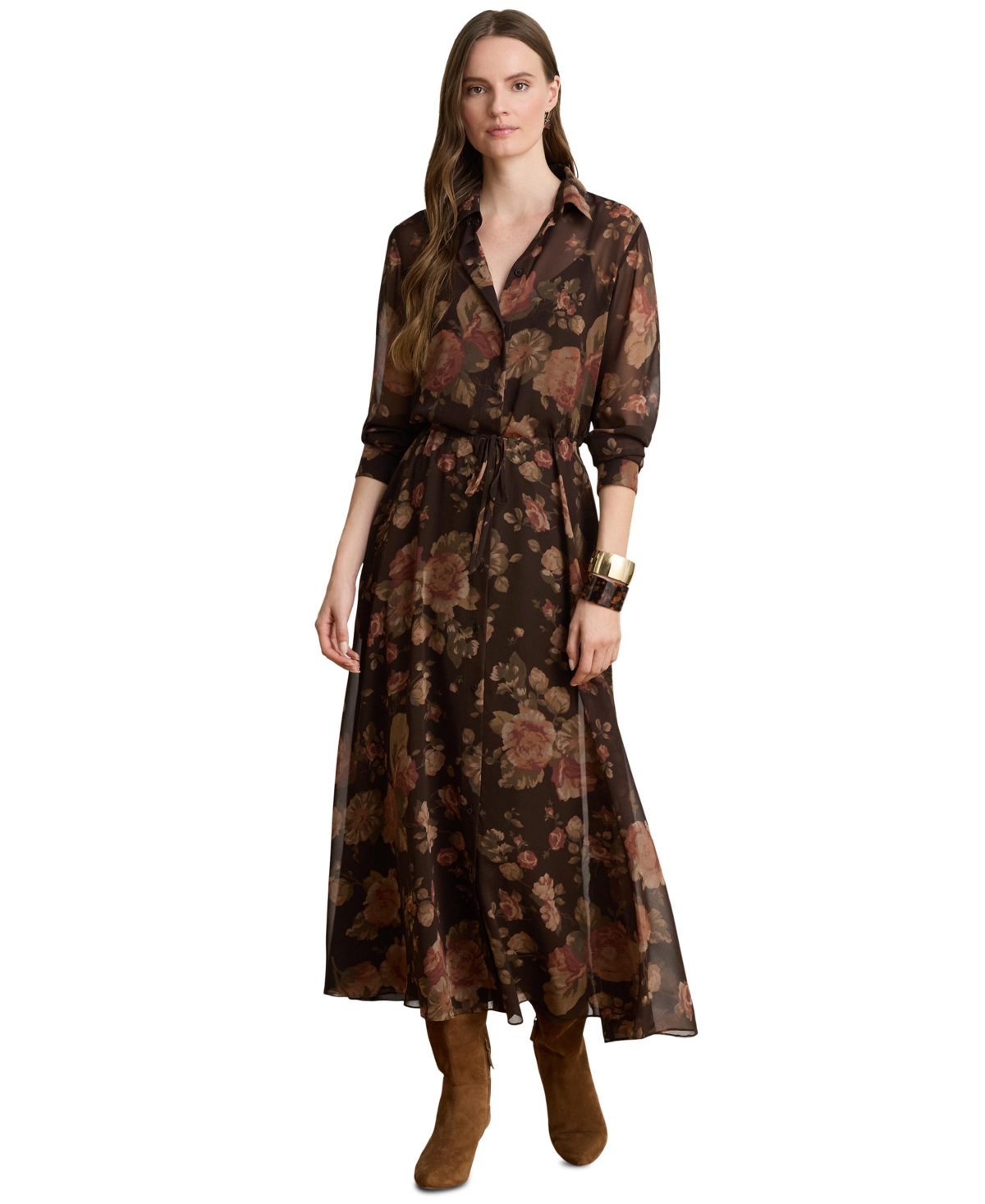 Lauren Ralph Lauren Women's Floral-Print Chiffon Shirtdress - Brown Multi