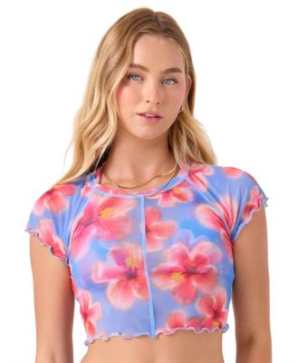 Women's Hibiscus Haze Mesh Crop Rashguard