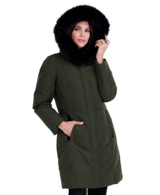Women's Velvet Bibbed Faux-Fur Hooded Puffer Coat