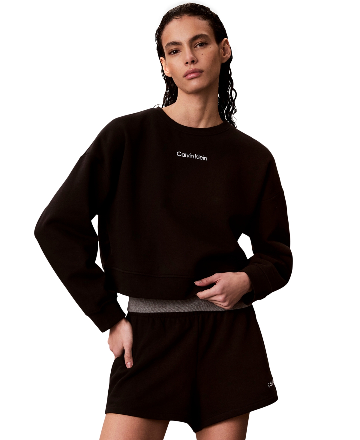 Calvin Klein Performance Women's Crewneck Long-Sleeve Sweatshirt - Black