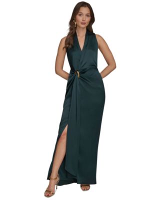 Petite Surplice V-Neck Sleeveless Side Slit Gown