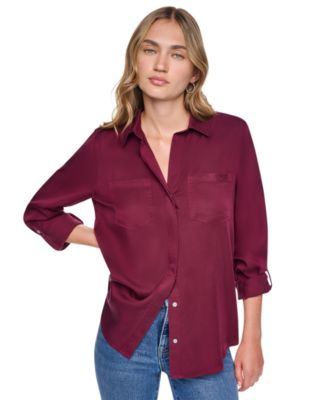 Women's Garment-Dye & Print Split-Back Button-Front Shirt