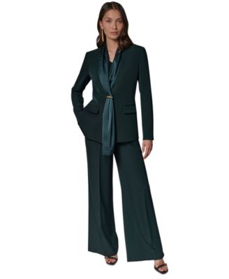 Women's Scarf Collar Blazer and Mid-Rise Wide-Leg Pants