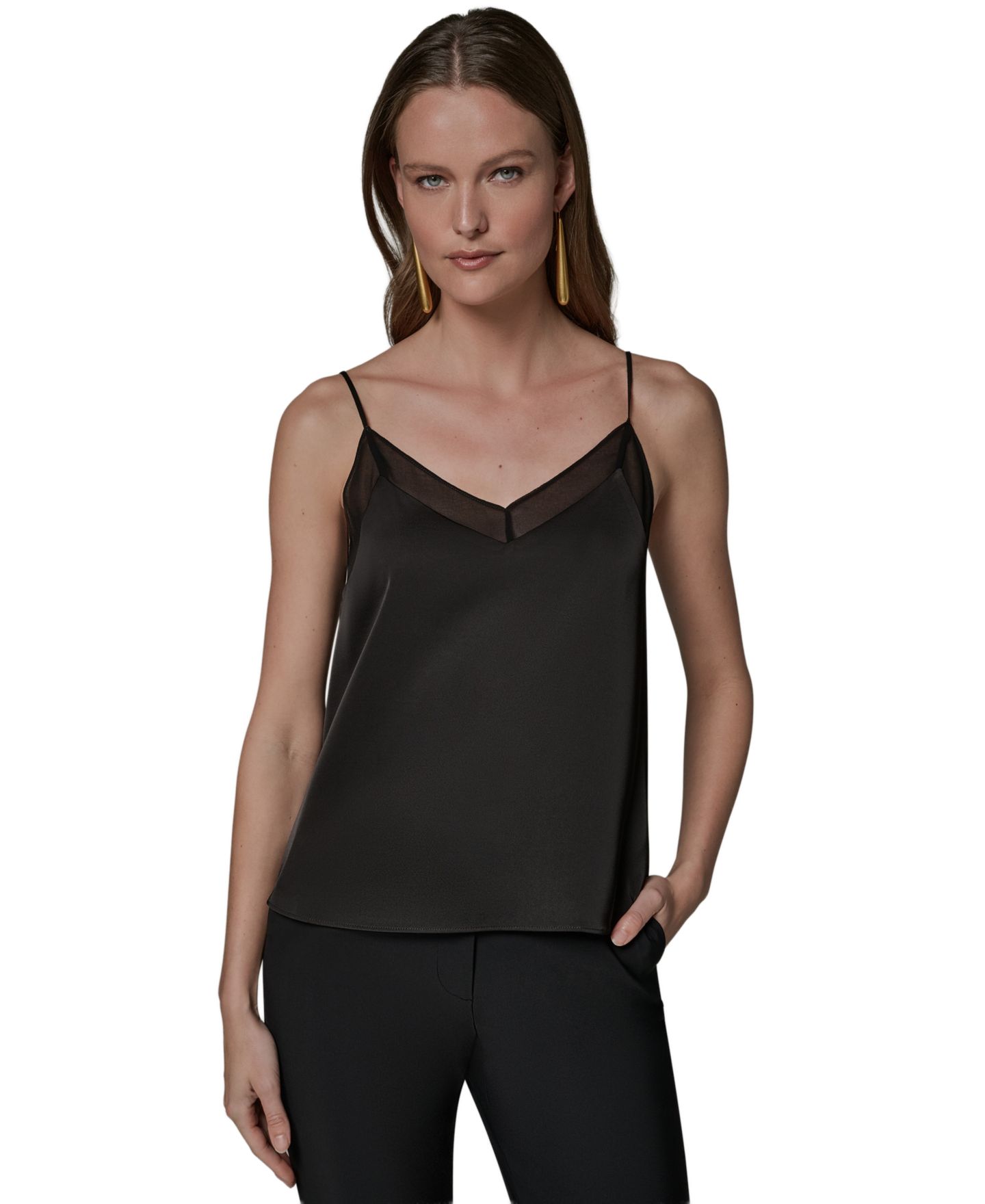 Женский топ Donna Karan New York с кружевной отделкой без рукавов, цвет: Чёрный — фото 1