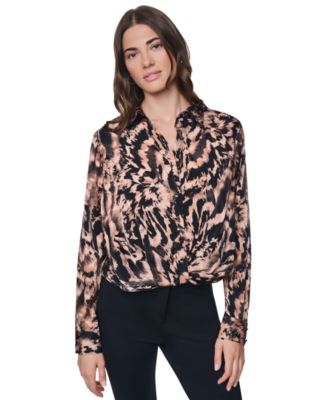Women's Printed Twist-Front Long-Sleeve Shirt