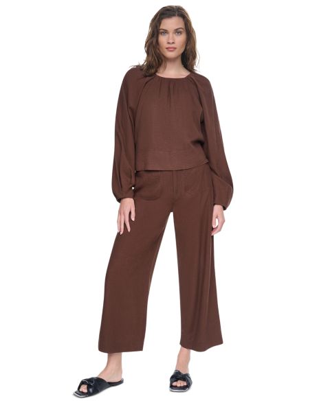 Женский топ DKNY Jeans Raglan Long-Sleeve Shirred Neckline, цвет: Каштановый