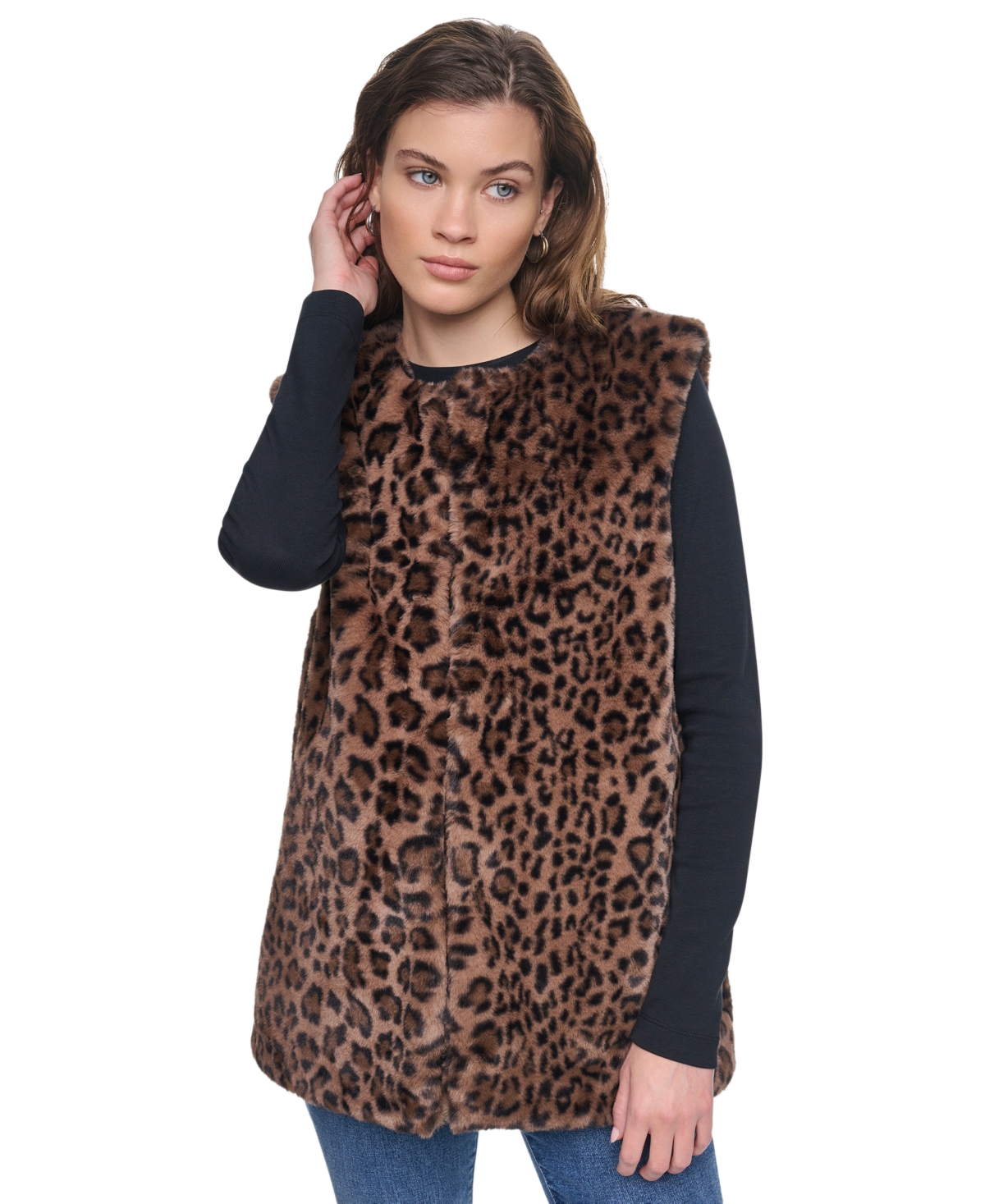 Dkny Jeans Women's Crewneck Sleeveless Vest - Leopard Woodsmoke