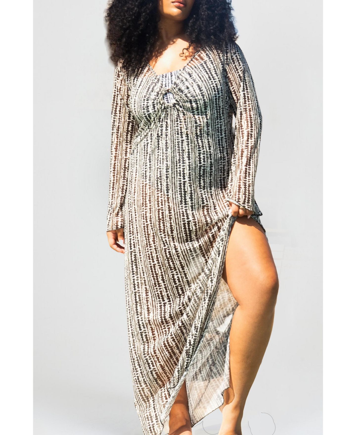 Женский топ FASHION-SZN CURVE Plus Size Sheer Spot-Print Kaftan, цвет: Чёрный — фото 6
