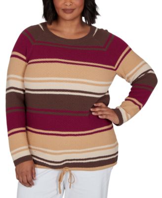 Plus Size Stripe Long-Sleeve Crewneck Pullover