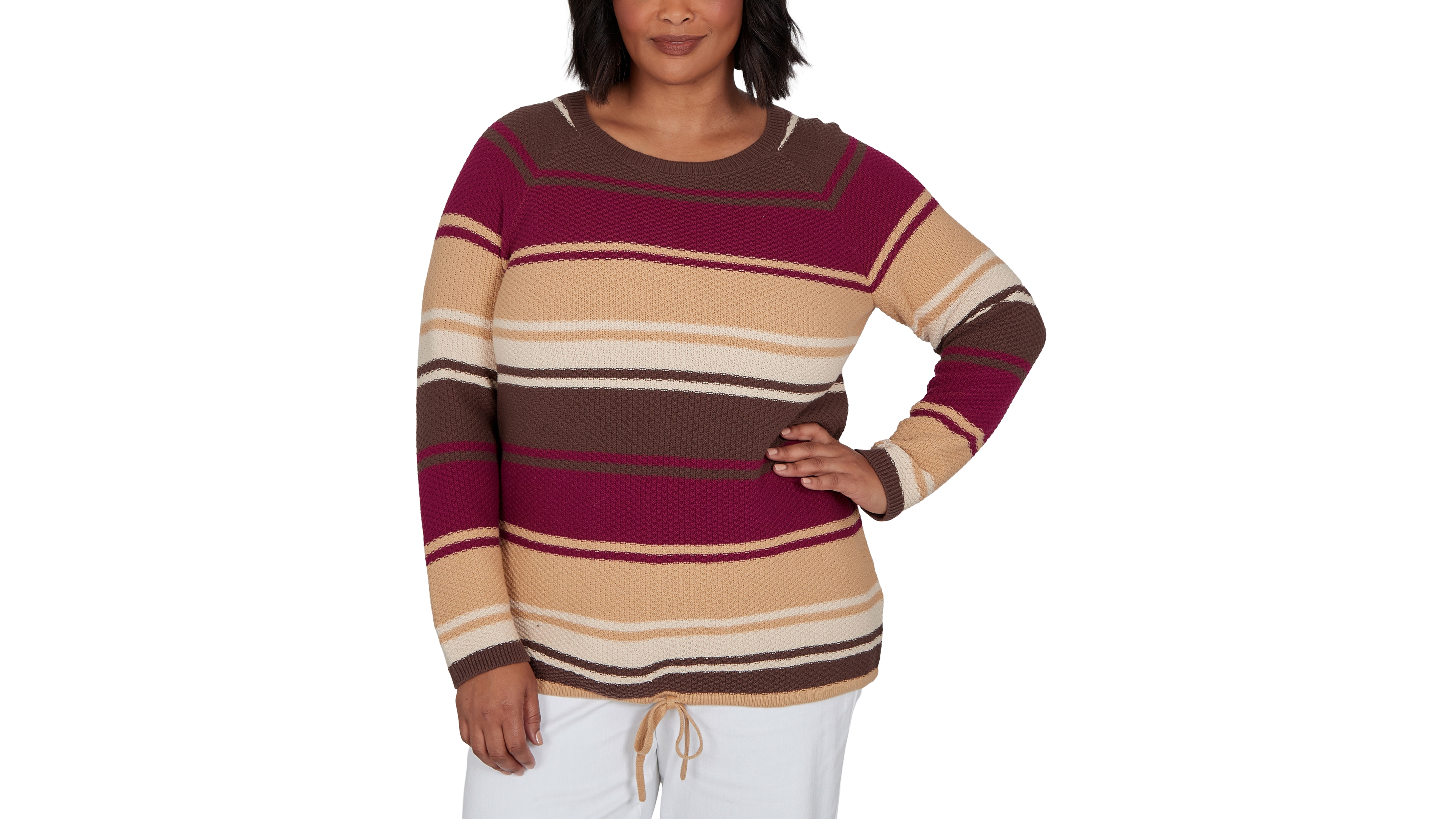 Hearts Of Palm Plus Stripe Long-Sleeve Crewneck Pullover