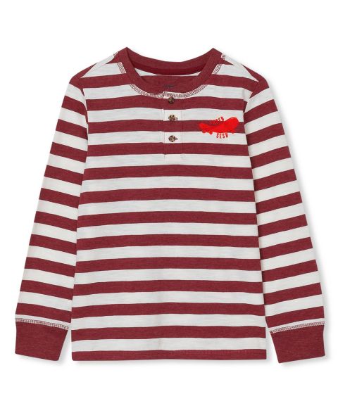 Lands' End Boys' 4-20 Long-Sleeve Striped Raglan Henley, цвет: Каберне полосатый