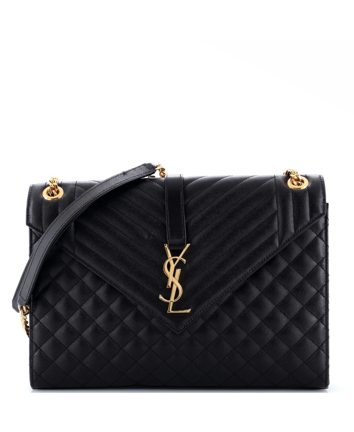 Pre-Owned Saint Laurent Large Classic Monogram Envelope Satchel Mixed Matelasse Leather - Black