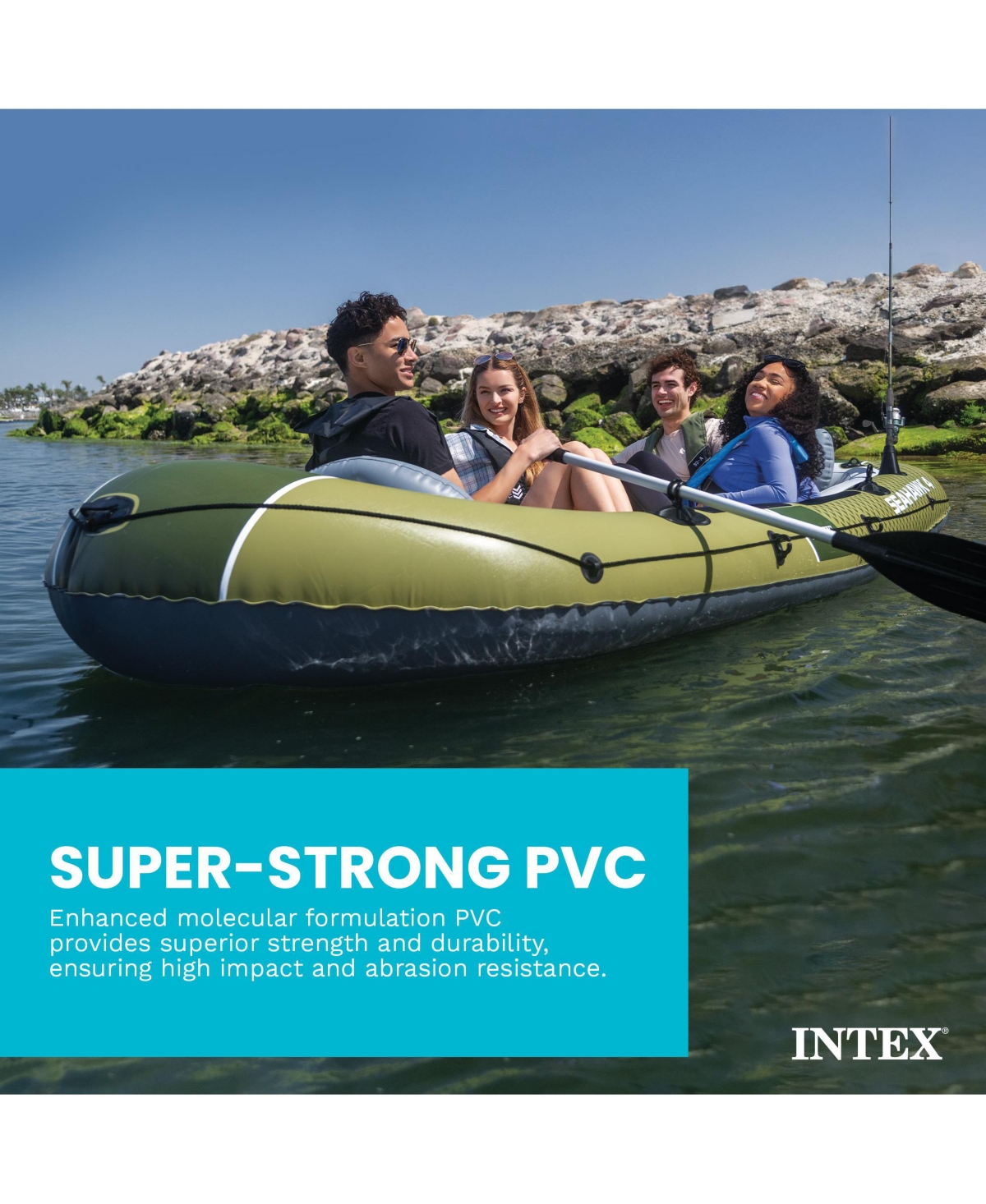 Intex 66334EP Seahawk 4 Inflatable Boat Set with 54" Oars, Pump, and Rod Holders