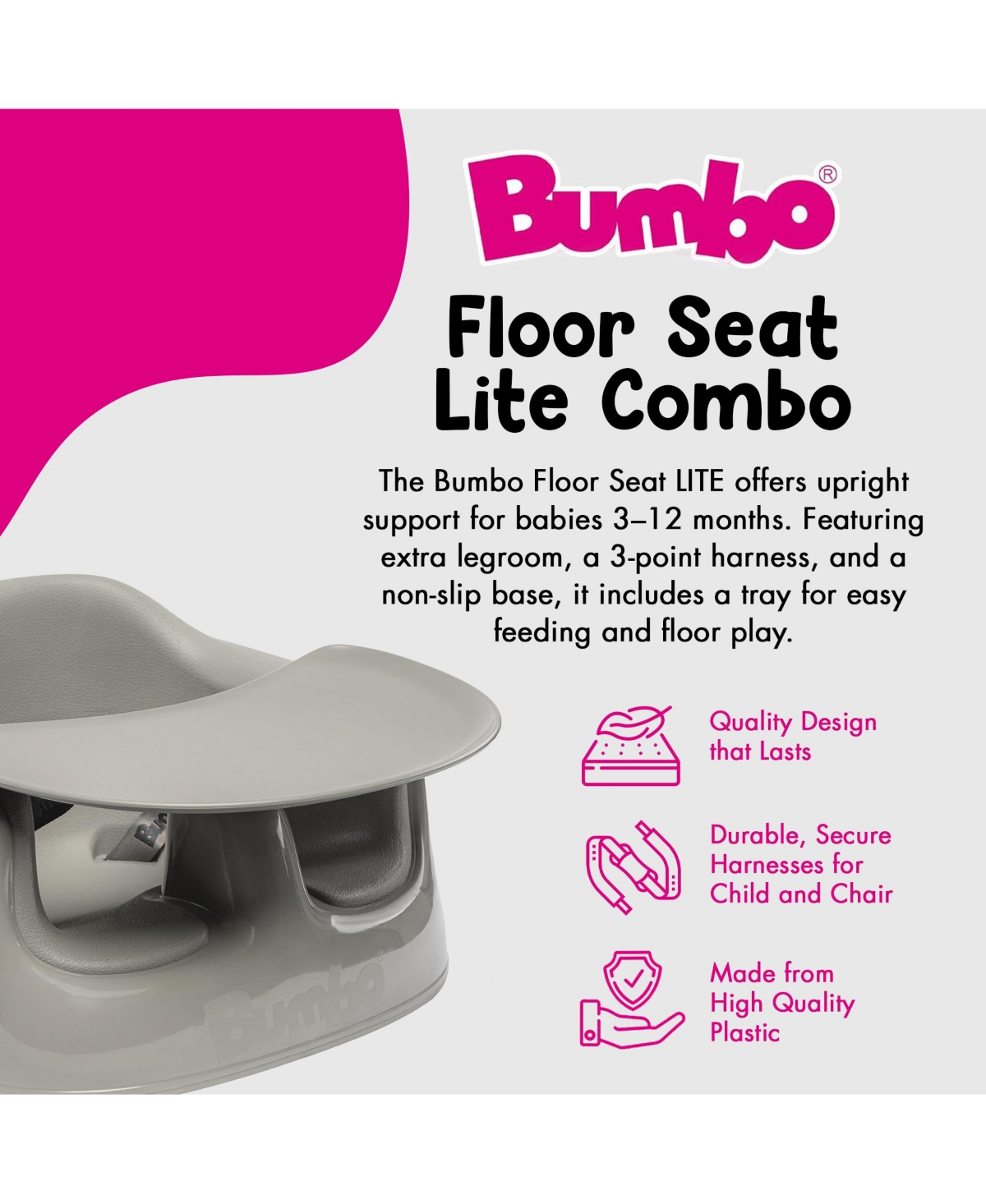 Bumbo Ages 3-12 Months Floor Seat Lite Portable Baby Chair with Removable Tray