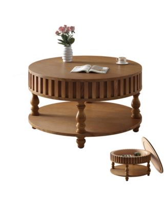 31.5" Farmhouse Coffee Table, 2-Tier Wood Center Table with Storage, Flip-Top Lids and Fluted Trim for Living Room, Apartment and Office