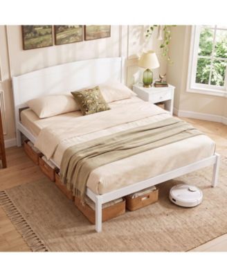 Queen Size Wooden Platform Bed Frame with Curved Headboard Solid Pine Wood Legs